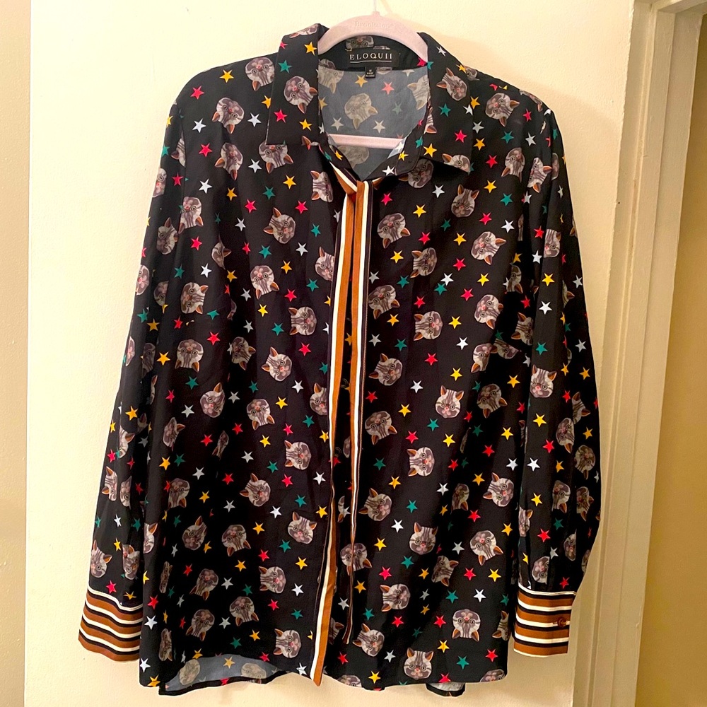 Eloquii Conversational Cat Print Blouse